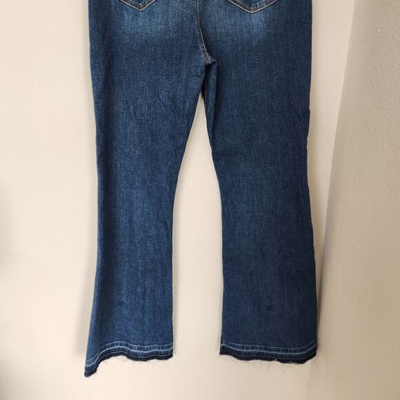 LOFT Blue Denim Raw Hem Slim Flare Jeans Distressed Hem Mid Rise 14 / 32W - Picture 8 of 9